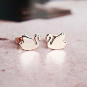 Swan Stud Earrings - Rose Gold Titanium