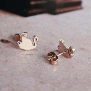 Swan Stud Earrings - Rose Gold Titanium
