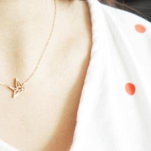 Origami Crane Necklace, Rose Gold Stainless Steel,..