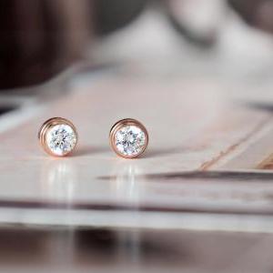 Crystal Stud Earrings, Rose Gold Stainless Steel,..
