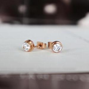 Crystal Stud Earrings, Rose Gold Stainless Steel,..