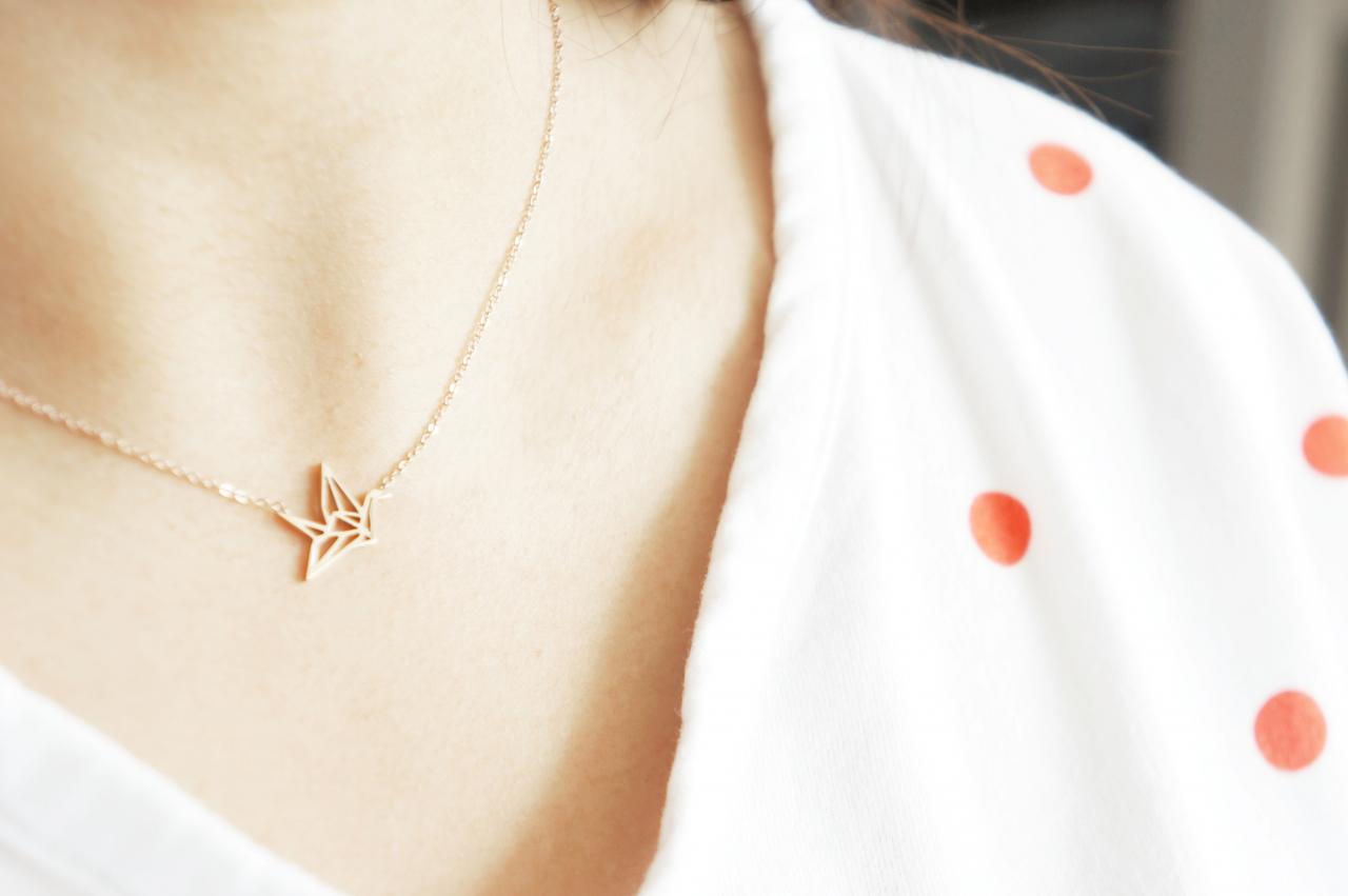 Origami Crane Necklace, Rose Gold Stainless Steel, Dainty Jewelry For Sensitive Skin, Everyday Jewellery, Gift For Her Bridesmaid Mom Friend